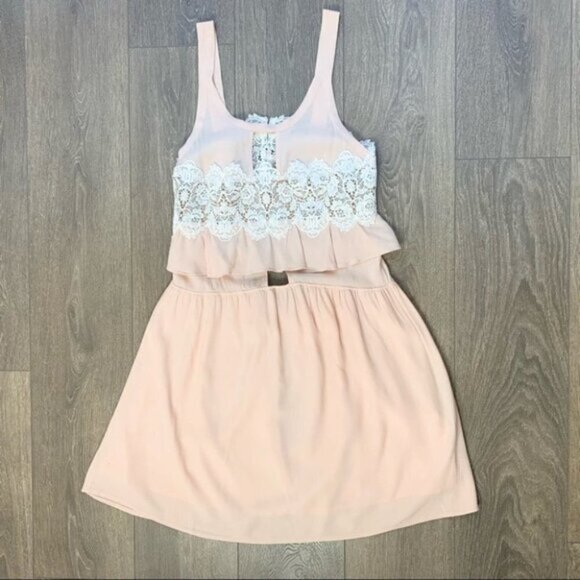 For Love & Lemons Sienna Mini Dress Keyhole Lace Dusty Rose Pink Size Small - Picture 2 of 16